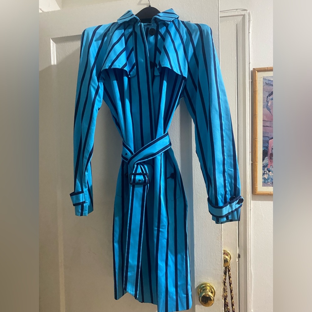 Hugo Boss Vibrant Blue Trench Coat with Black Stripes